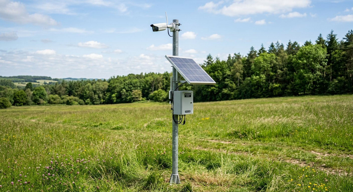 Автономная камера видеонаблюдения с солнечной панелью в поле