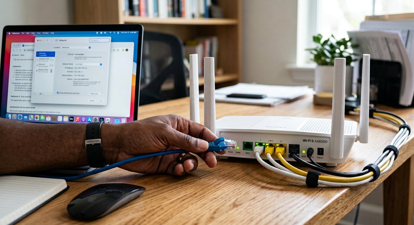 Подключение кабеля к роутеру Wi-Fi 6 при настройке сети
